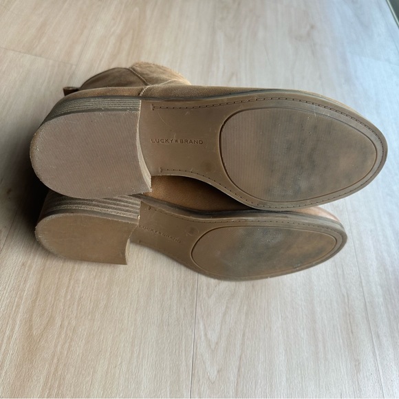 Lucky Brand Prenma Genuine Leather Almond Toe Ankle Zip Boots Tan Cognac - Picture 4 of 6